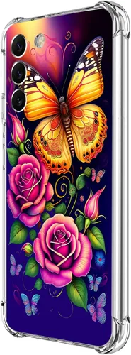 Miniatura 19 de Funda para Galaxy S23, diseño de mariposas azules, rosas, protección contra caídas, a prueba de golpes, de cuerpo completo, resistente a