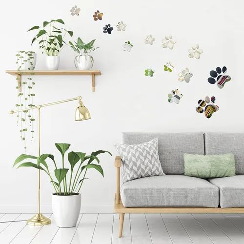 Miniatura 5 de Tenare 14 calcomanías de espejo con estampado de patas de perro, huellas de huellas de huellas de acrílico, adhesivo de pared extraíble para perro