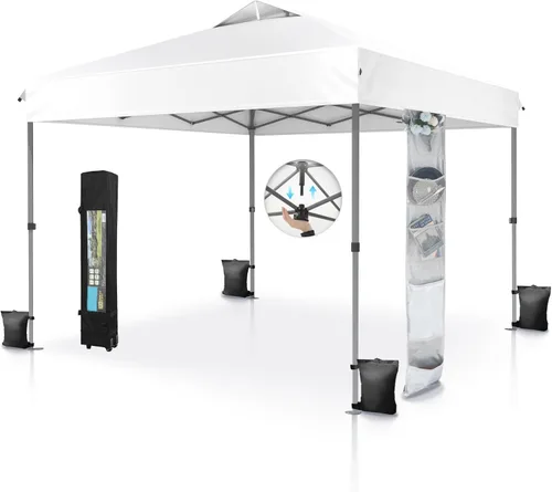 Miniatura 31 de MFSTUDIO Carpa Desplegable de 10x10 pies, Refugio Gazebo Sombra Solar Toldos Impermeables Patio Portátil Carpas con Malla Desplegables para Playa