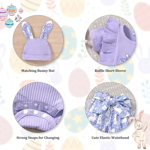 Miniatura 74 de fioukiay Conjunto de ropa de verano para bebés y niñas recién nacidas prematuros, mameluco, pantalones, diadema, conjunto de ropa para el verano