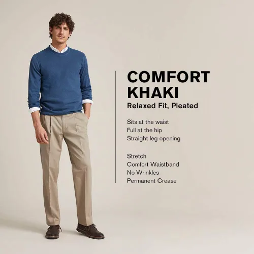 Miniatura 4 de Dockers - Pantalones para hombre, ajuste holgado, cómodos, caqui, plisados