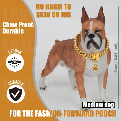 Miniatura 6 de Collar de cadena para perro, collar de cadena de oro de 0.555 pulgadas con eslabones cubanos de 0.55 pulgadas, con hebilla de cierre segura, cadena