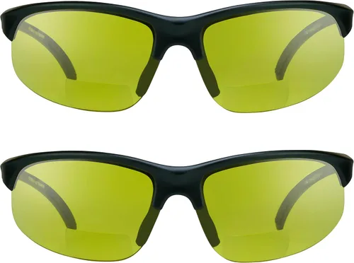 proSPORT BIFOCAL - Lector de lentes de sol + 2.25 lentes de visión nocturna amarilla, 2 pares de gafas de sol semi sin montura para hombres y mujeres