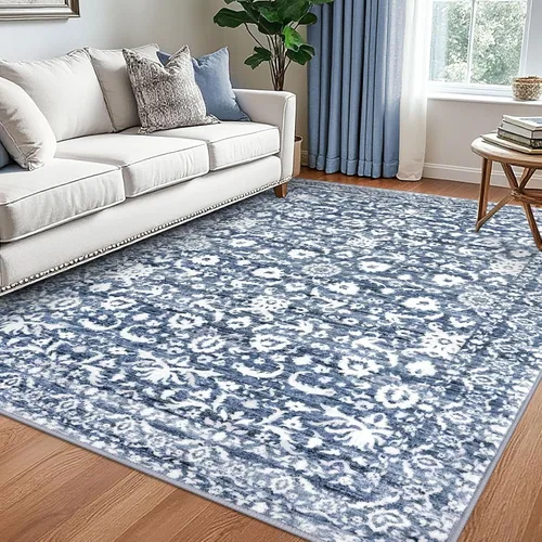 Miniatura 33 de Lansny Alfombra bohemia de 2 x 3 pulgadas, lavable, color negro, azul marino, floral, alfombra de cocina, alfombra de área pequeña de lana