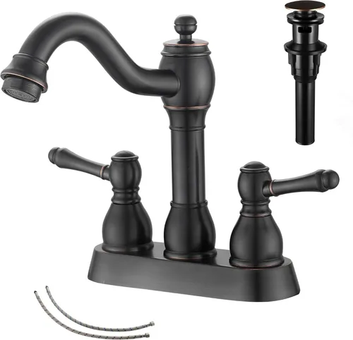 Miniatura 28 de Grifo giratorio de 360 ° con un solo orificio para lavabo de baño, desagüe desplegable a juego sin desbordamiento, bronce aceitado Bronce frotado