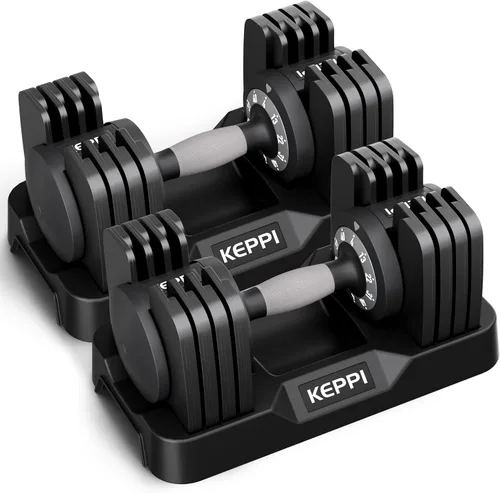 Miniatura 8 de Keppi - Juego de mancuernas ajustables de 25 libras/40 libras/55 libras/60 libras, mango de peso ajustable rápido de metal antideslizante, ejercicio
