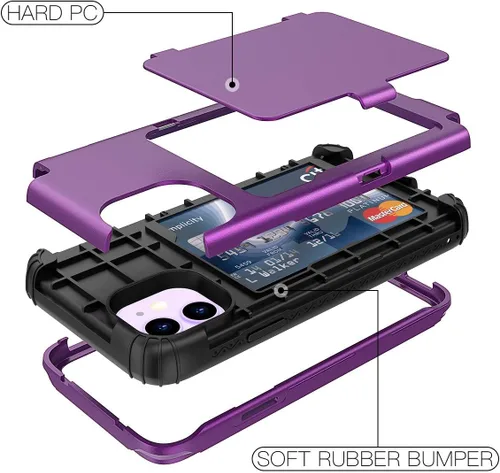 Miniatura 4 de WeLoveCase Defender - Funda tipo cartera para iPhone 11 para mujer y hombre, con espejo oculto, tres capas a prueba de golpes, protección Púrpura