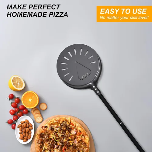 Miniatura 6 de Pala de Pizza Giratoria, 8 Pulgadas con Mango de 25 Pulgadas Pala de Pizza Giratoria Redonda, Espátula de Pizza Giratoria de Aluminio Anodizado