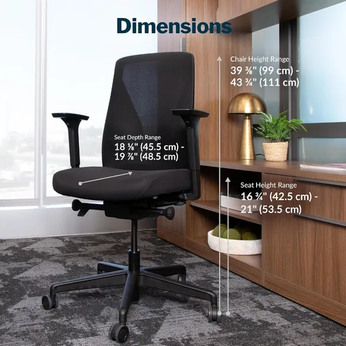 Miniatura 9 de Vari Tempur-Pedic Silla de oficina ergonómica – Silla de escritorio con respaldo de malla con soporte lumbar ajustable, reclinable, profundidad