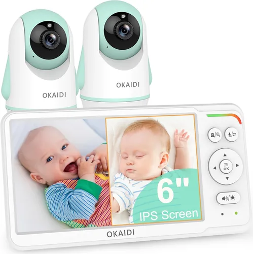 Miniatura 10 de OKAIDI Monitor de bebé con cámara y audio, pantalla IPS de 6 pulgadas con batería de 30 horas, rango de 1000 pies, visión nocturna, monitor de bebé