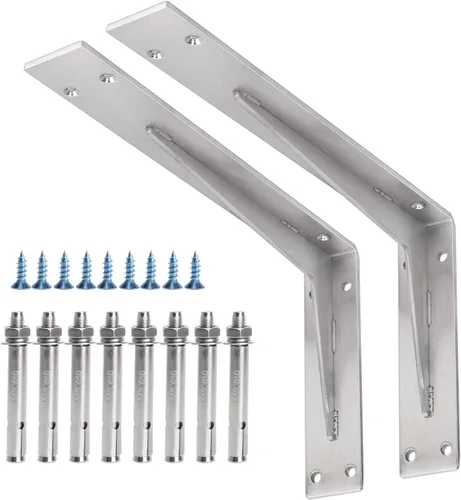 Miniatura 17 de YUMORE Soportes de estante resistentes, soporte de encimera de 1/5 pulgadas de grosor, soporte en L, soporte de metal industrial rústico negro mate