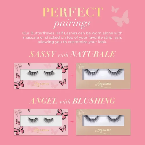 Miniatura 6 de Lilly Lashes - Pestañas postizas de visón sintético Butterfl'eyes, pestañas postizas naturales de media longitud y aspecto natural, pestañas