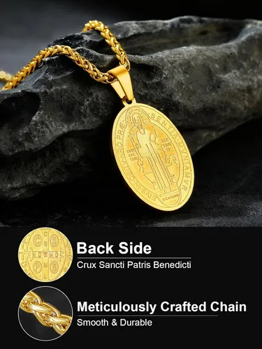 Miniatura 227 de U7 Saint Benedict/Michael Medal Necklace, 316L Stainless Steel Virgin Mary Necklace for Men Women, Bible Verse Protection Necklace Catholic
