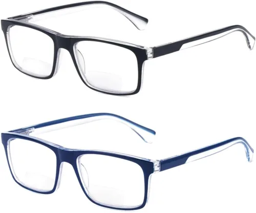 Miniatura 12 de Missfive Paquete de 2 lentes de lectura solar bifocales ligeros para hombre, bloqueo de luz azul, cercano/lejano, doble uso, bisagra de resorte
