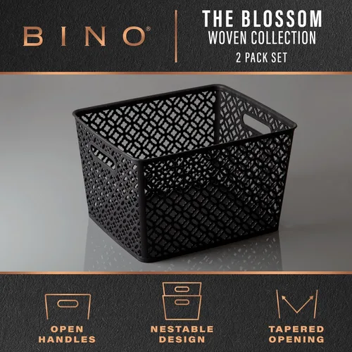 Miniatura 2 de BINO l Cestas de almacenamiento de plástico, XGrande - Negro LA COLECCIÓN DE FLORES l Contenedor multiusos organizador l Asas incorporadas l Cesta