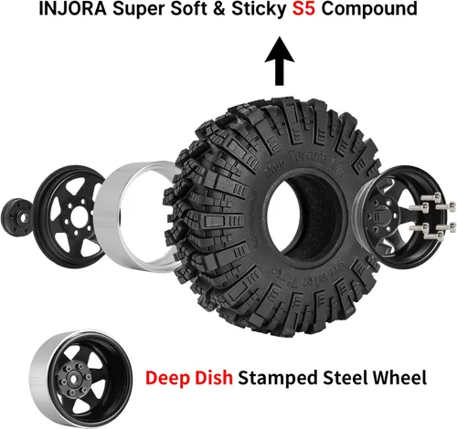 Miniatura 2 de INJORA Juego de neumáticos de barro 1.9 S5 Offset -0.350 in Beadlock llanta para 1/10 RC Crawler Car Axial SCX10 90046 UTB18 TRX4 SCX10 Pro (negro)