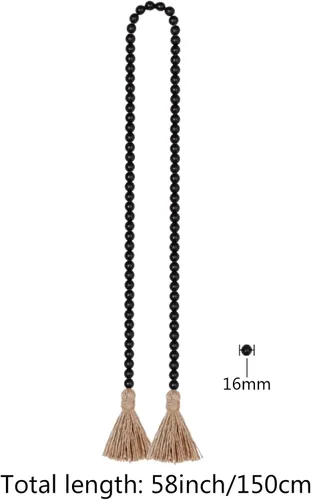 Miniatura 6 de Guirnalda de cuentas de madera de 58 pulgadas con borlas, decoración rústica de granja, decoración de oración bohemia para colgar en la pared (negro)