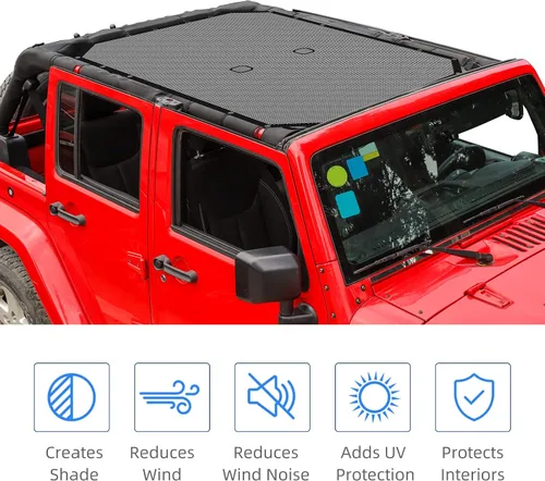 Miniatura 5 de RT-TCZ para Jeep JKU Parasol de malla para el techo de 4 puertas para Jeep Wrangler 2007-2017 JKU Top Bikini negro