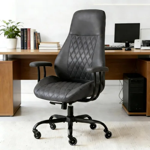 Miniatura 11 de Silla de oficina, silla ergonómica para computadora, silla de escritorio de cuero con soporte lumbar y ruedas de goma, silla ejecutiva de mediados