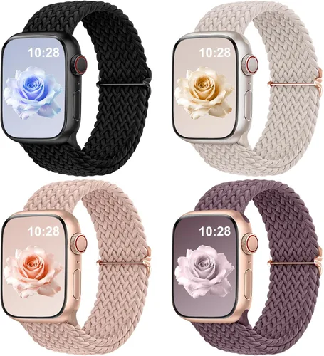 Miniatura 9 de DaQin Paquete de 4 correas elásticas trenzadas Solo Loop para Apple Watch para mujeres y hombres, de 1.575 pulgadas, 1.614 pulgadas, 1.654 pulgadas