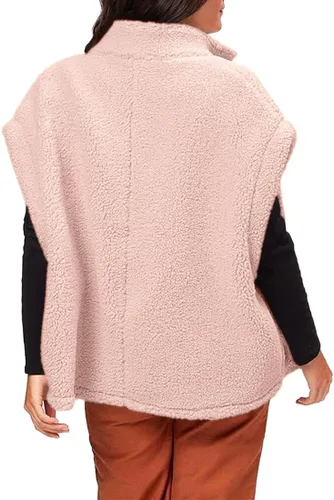Miniatura 20 de Hongqizo - Chaleco de forro polar mullido para mujer, casual, de gran tamaño, cálido, con botones, chaqueta de sherpa con bolsillos