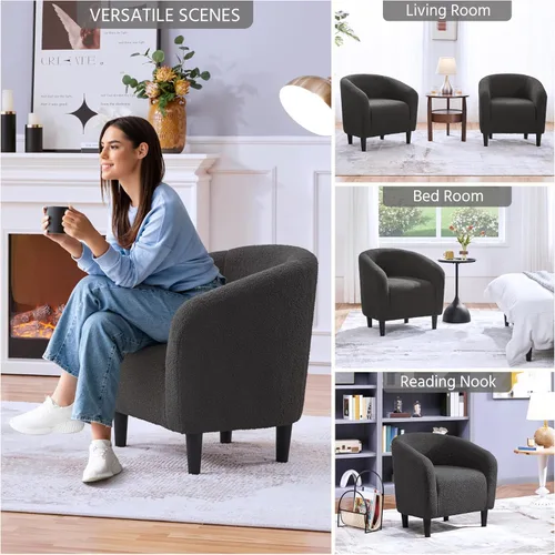 Miniatura 4 de Yaheetech - Juego de 2 sillas decorativas, sillas peludas para sala de estar, sillones de tela sherpa con acolchado suave y acogedor, sillones