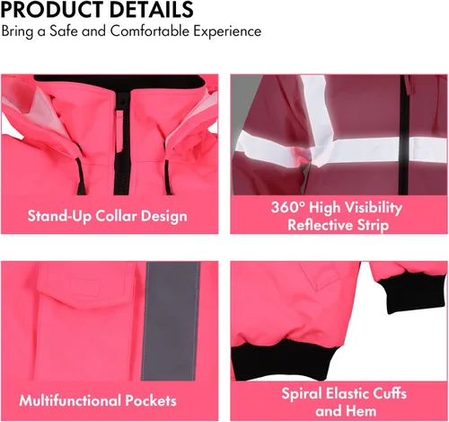 Miniatura 5 de Chaqueta reflectante de alta visibilidad para mujer, impermeable, seguridad ANSI, abrigo de bombardero de invierno, sudadera con capucha Hi Vis