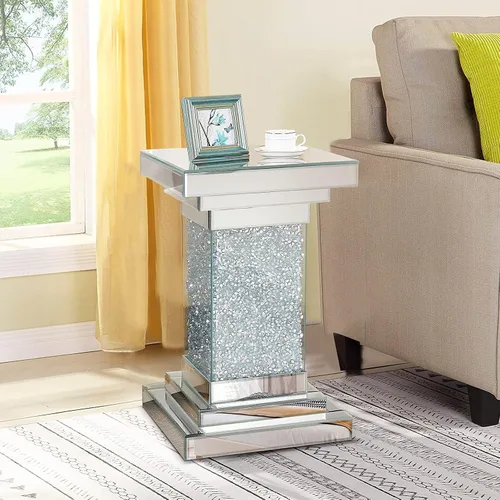 Mesa auxiliar de plata con espejo de Pregaspor, mesa lateral cuadrada con incrustación de cristal, mesa de café moderna y hermosa para sala de