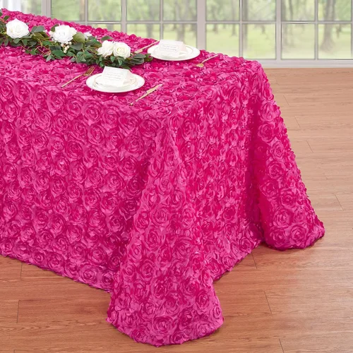 Miniatura 40 de Fanqisi Mantel de rosetón de 50x80 pulgadas, patrón de rosas, color púrpura, mantel de satén con rosetones de lino para decoración de mesa