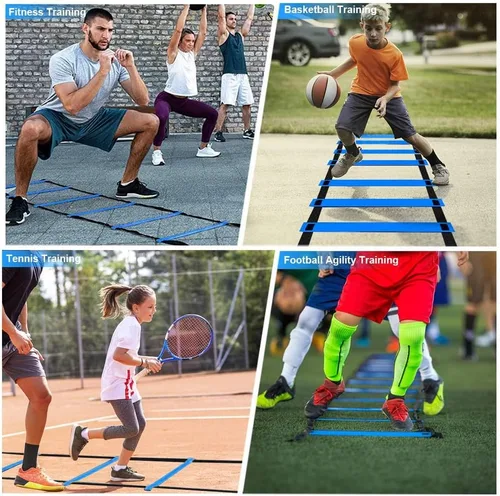 Miniatura 6 de Equipo de entrenamiento de agilidad de fútbol, incluye escalera de agilidad de 20 pies, 6 postes de agilidad ajustables, 10 conos de disco, juego