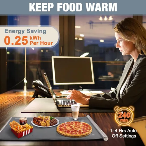 Miniatura 6 de HAUSHOF Tapete de calentamiento para alimentos, tapete eléctrico extra grande para calentar alimentos para encimera, bandeja de calentamiento rápido