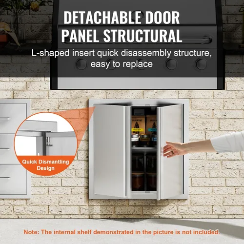 Miniatura 4 de VEVOR Puerta de acceso para barbacoa de 24 x 24 pulgadas, puerta doble para barbacoa de acero inoxidable con mango empotrado, puertas de cocina al