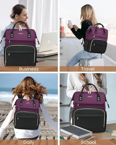 Miniatura 5 de LOVEVOOK - Mochila para ordenador portátil de viaje para mujer, de 18 pulgadas, de gran capacidad, mochila de mano al aire libre, con monedero