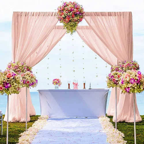 Miniatura 44 de DUOBAO Cortina de gasa rosa, 2 paneles de 29 x 96 pulgadas, cortinas de telón de fondo de boda, cortinas de playa transparentes para sala de estar