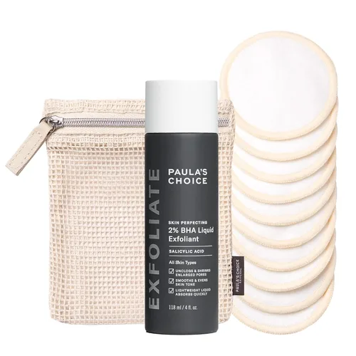 Paula's Choice SKIN PERFECTING 2% BHA - Exfoliante líquido de ácido salicílico y almohadillas reutilizables de algodón/bambú duo, para tónico,