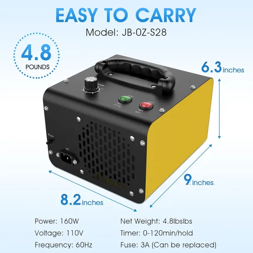 Miniatura 7 de JOBYNA Generador de ozono Agua Aire, 28,000 mg/h Modo de aire y 500 mg/h Modo de agua Purificador de aire de ozono, Máquina de ozono doméstico e