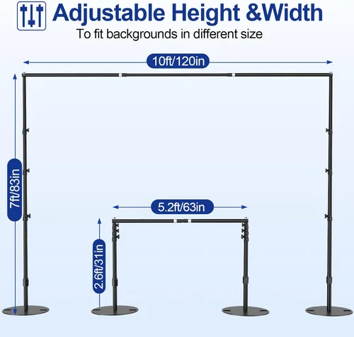 Miniatura 4 de EMART Soporte de fondo ajustable de 7 x 10 pies, kit de soporte de fondo de fotos de tubo y cortina con base de metal resistente, bolsa de agua