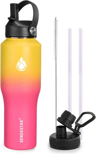 Miniatura 22 de SENDESTAR Botella de agua de acero inoxidable de 40 onzas (fría durante 48 horas, caliente durante 24 horas), botella aislada al vacío de doble Gris