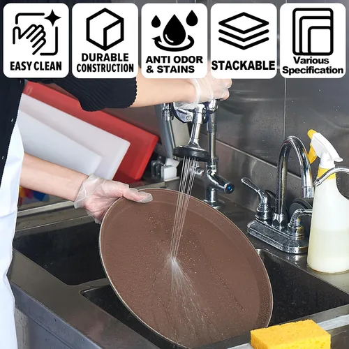 Miniatura 6 de CURTA Paquete de 2 bandejas antideslizantes de grado restaurante, NSF, ovalada de 19 x 23 pulgadas, bandeja redonda forrada de goma de plástico