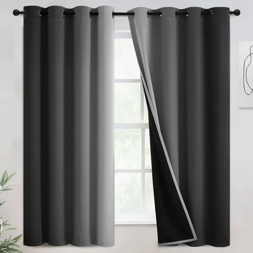 Miniatura 45 de COSVIYA - Cortinas 100% opacas y visillos con ombre, cortinas negras de 63 pulgadas de largo, 2 paneles, cortinas de oscurecimiento total