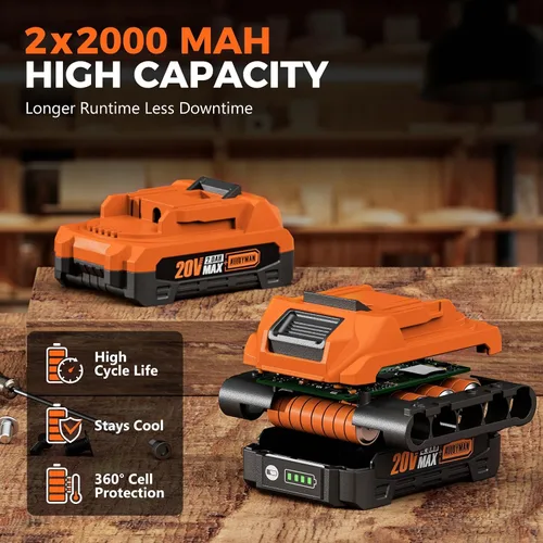 Miniatura 6 de Sierra de vaivén Alloyman, sierra sin cable de 20 V con batería de 2 x 2.0 Ah y cargador, velocidad variable 0-3500 SPM, cambio de cuchilla sin