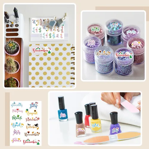 Miniatura 4 de Epakh 12 hojas de calcomanías para planificador mensual, calcomanías de diario con pinzas para codo, calcomanías creativas para calendarios