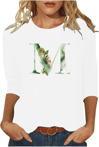 Camisetas del alfabeto, camiseta de regalo con letras con monograma, camiseta con inicial para atuendo familiar a juego, blusas de manga 34 para