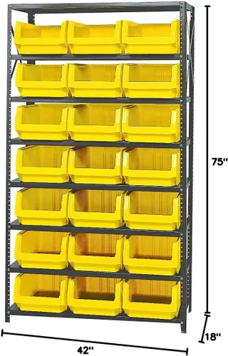 Miniatura 401 de Quantum QSBU-245BK Heavy Duty Shelving Unit with (7) Shelves and (24) QUS245 Black Bins for Garage Warehouse Storage Distribution 400 lb Load