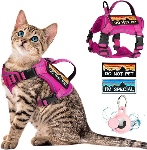 Miniatura 9 de Arnés táctico para caminar, chaleco ajustable a prueba de escapes para gatos grandes, chaleco transpirable de fácil control con asa, parches Molle