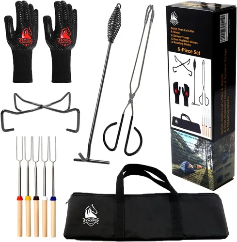 Miniatura 7 de Kit de accesorios de campamento para horno holandés 5 en 1, equipo de cocina con guantes resistentes al calor, pinzas de tijeras de 16 pulgadas