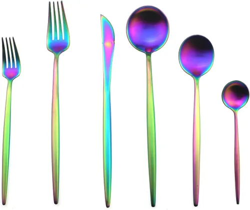 Miniatura 25 de Juego de cubiertos de 5 piezas, color negro mate, juegos de cubiertos de acero inoxidable 18/10, incluye cuchara tenedor y cuchillo con cuchara