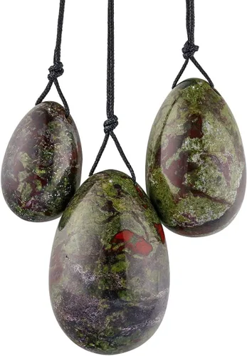 Miniatura 6 de TUMBEELLUWA Yoni Huevo de cristal curativo 3 piedras de masaje perforadas para mujeres para entrenar músculos pélvicos ejercicio Kegel, obsidiana #1