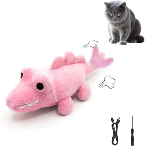 Miniatura 10 de Juguetes interactivos para gatos de interior – Juguete de caza de cocodrilo con carga automática con movimiento de 360°, cola meneante y hierba