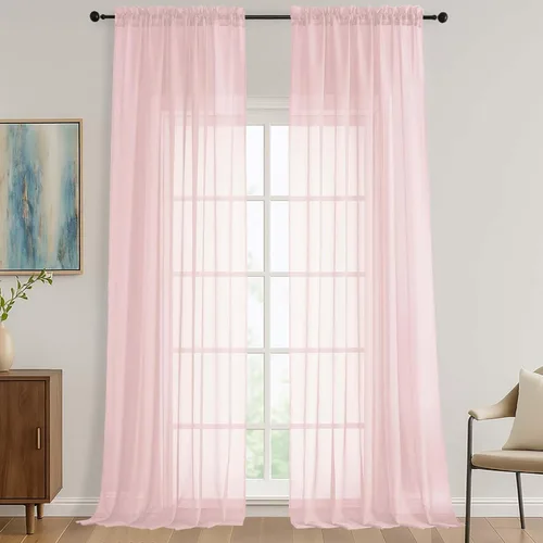 Miniatura 20 de OVZME - Cortinas traslúcidas blancas de 45 pulgadas de largo, 2 paneles, cortinas de gasa con bolsillo para barra para ventanas pequeñas, cada una